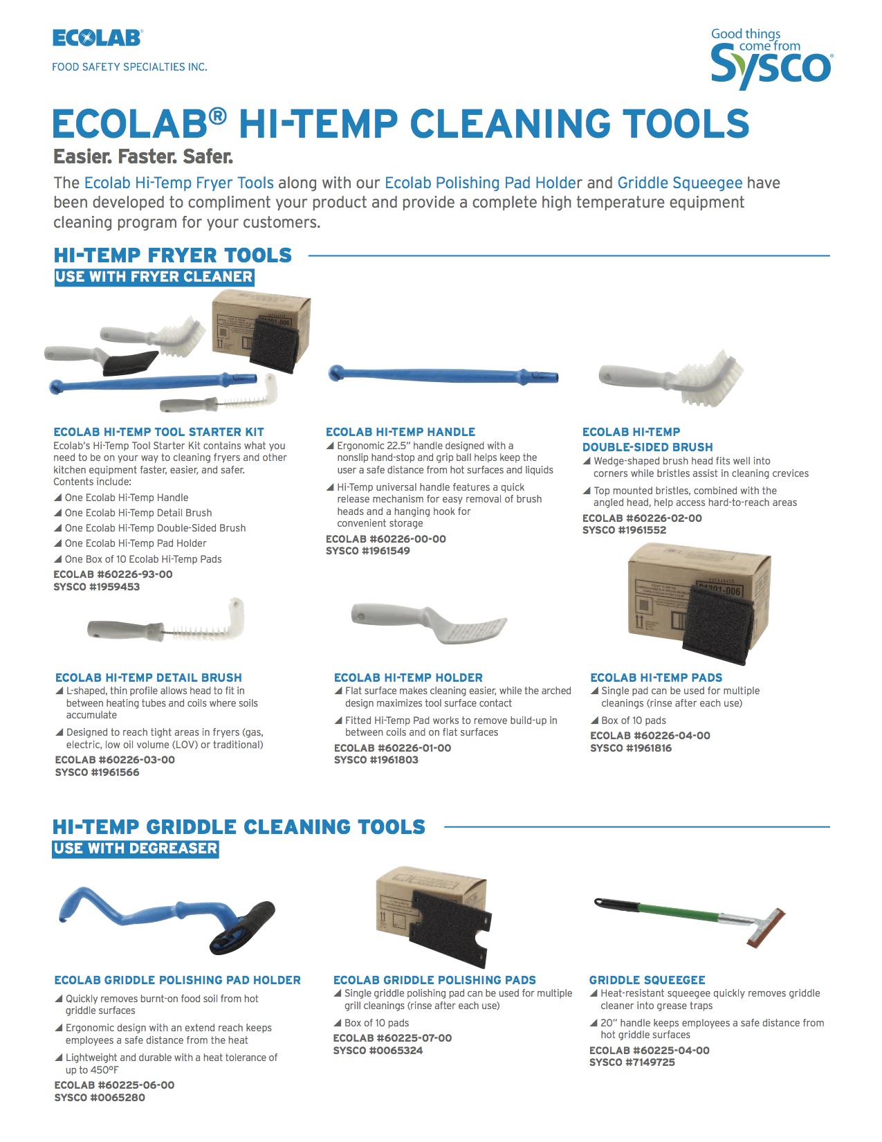 Ecolab Hi-Temp Cleaning Tools Sell Sheet - Sysco