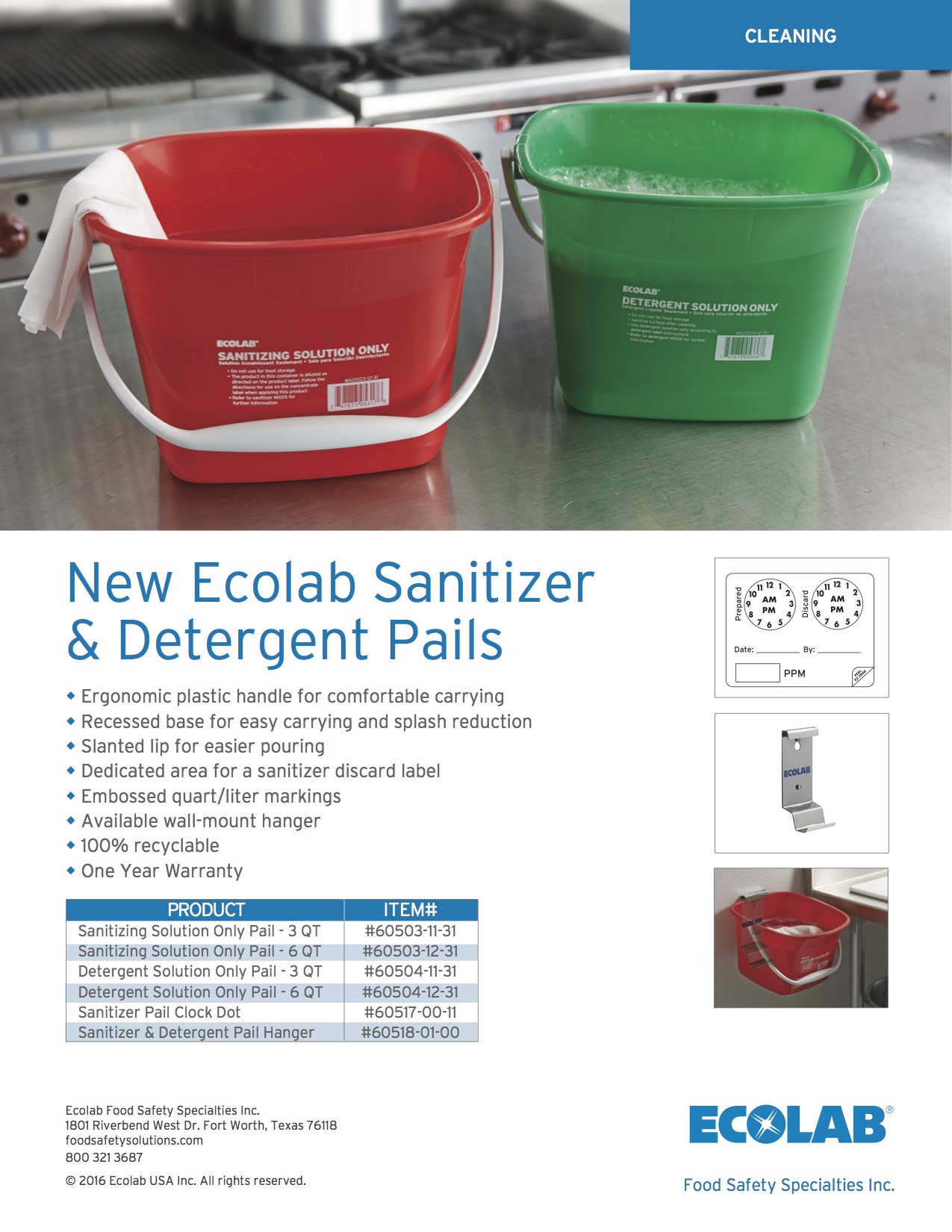 Ecolab Sanitizer & Detergent Pails Sell Sheet