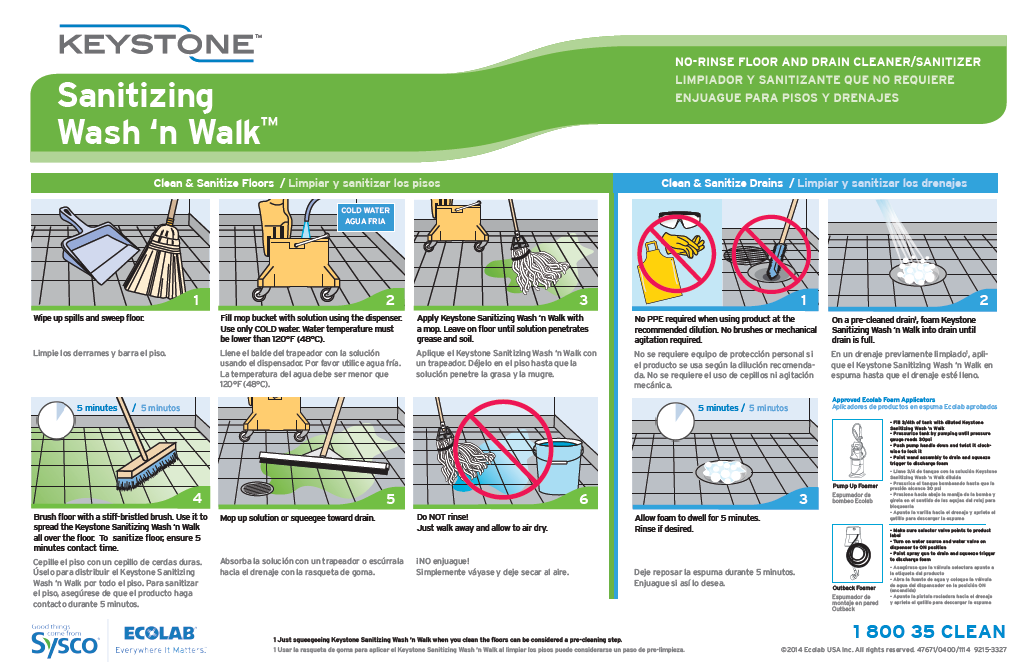 Keystone Sanitizing Wash 'n Walk Procedures Wall Chart
