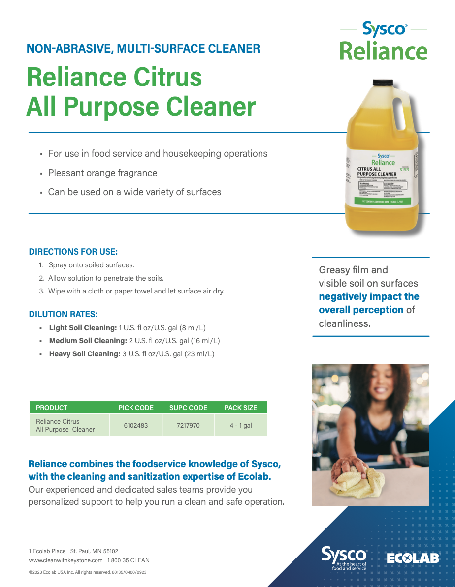 Reliance Citrus All Purpose Cleaner Sell Sheet